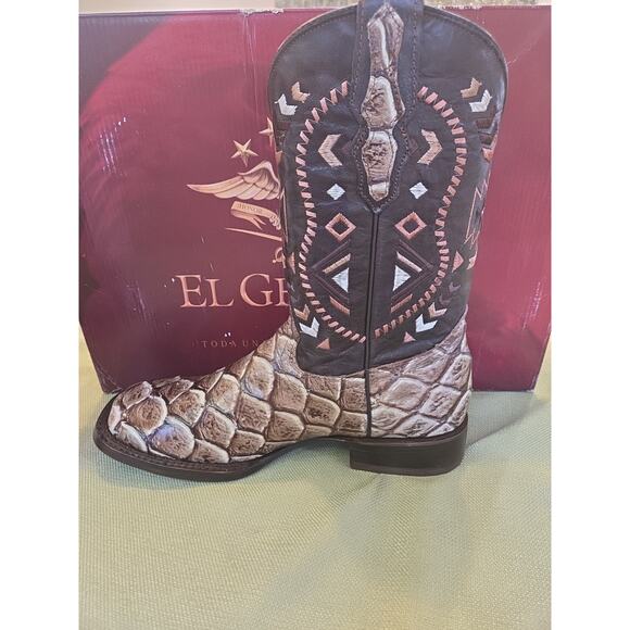 El General Exotic Pirarucu Fish Skin Leather Size 9 USA Western Boots main image 9